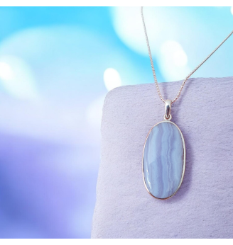 Pendentif Calcédoine Bleue Ovale – Argent 925 – Souffle de Sérénité