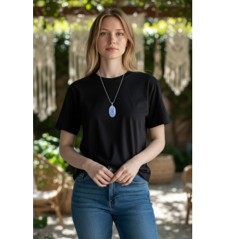 Pendentif Calcédoine Bleue Ovale – Argent 925 – Souffle de Sérénité