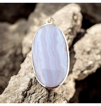 Pendentif Calcédoine Bleue Ovale – Argent 925 – Souffle de Sérénité