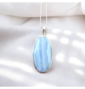 Pendentif Calcédoine Bleue Ovale – Argent 925 – Souffle de Sérénité