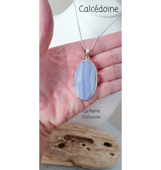 Pendentif Calcédoine Bleue Ovale – Argent 925 – Souffle de Sérénité