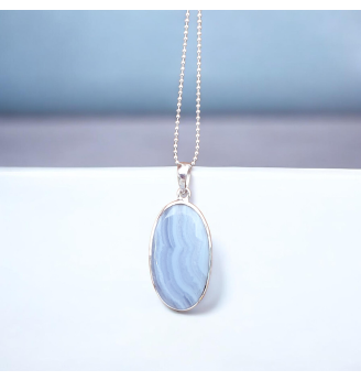 Pendentif Calcédoine Bleue – Argent 925 – Symbole de Paix Intérieure