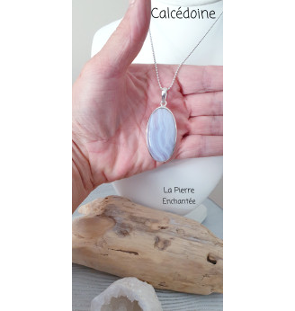 Pendentif Calcédoine Bleue – Argent 925 – Symbole de Paix Intérieure