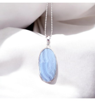 Pendentif Calcédoine Bleue – Argent 925 – Symbole de Paix Intérieure