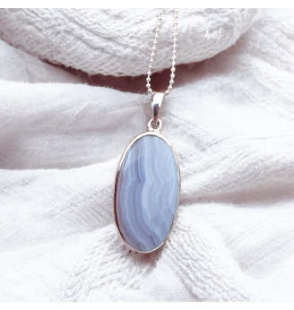 Pendentif Calcédoine Bleue – Argent 925 – Symbole de Paix Intérieure