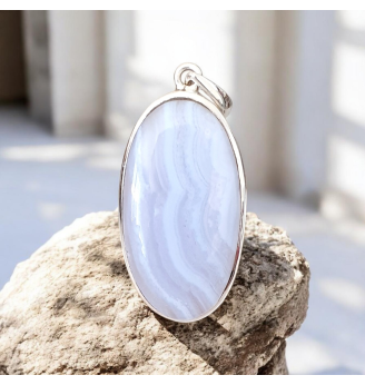 Pendentif Calcédoine Bleue – Argent 925 – Symbole de Paix Intérieure