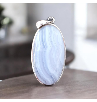 Pendentif Calcédoine Bleue – Argent 925 – Symbole de Paix Intérieure