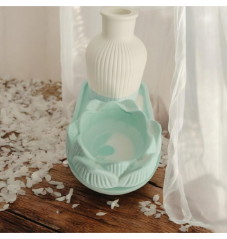 Ensemble vase et photophore lotus en résine – décoration douce et élégante