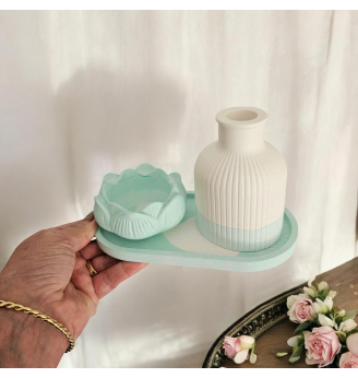 Ensemble vase et photophore lotus en résine – décoration douce et élégante