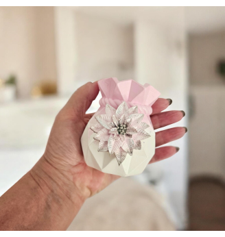 Ensemble vase et photophore décoration en résine fleurie rose ,  lilas et blanc.