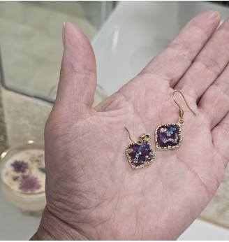 Ensemble en résine, Pendentif et Boucles d’Oreilles aux Fleurs Naturelles