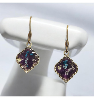 Ensemble en résine, Pendentif et Boucles d’Oreilles aux Fleurs Naturelles