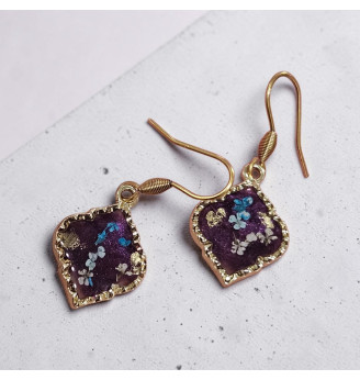 Ensemble en résine, Pendentif et Boucles d’Oreilles aux Fleurs Naturelles