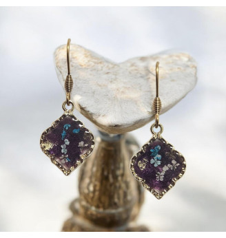Ensemble en résine, Pendentif et Boucles d’Oreilles aux Fleurs Naturelles