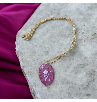 Pendentif bougainvillier véritable en résine cristal fait main