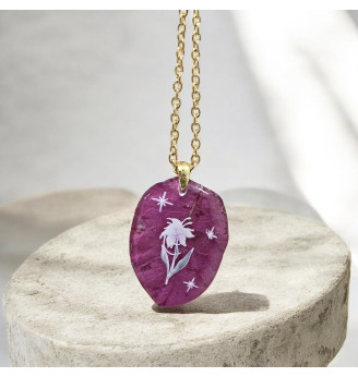 Pendentif bougainvillier véritable en résine cristal fait main