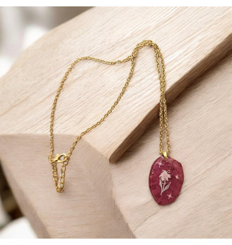 Pendentif bougainvillier véritable en résine cristal fait main