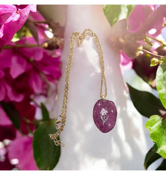 Pendentif bougainvillier véritable en résine cristal fait main