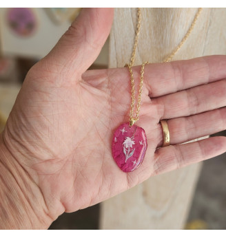 Pendentif bougainvillier véritable en résine cristal fait main