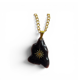 Pendentif en résine noire, soleil doré, forme libre ,fait main bohème chic