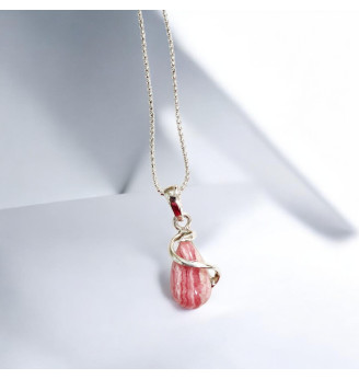 Pendentif en Rhodochrosite naturelle Argent 925 – Bijou en pierre naturelle sertie