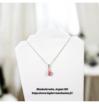 Pendentif en Rhodochrosite naturelle Argent 925 – Bijou en pierre naturelle sertie