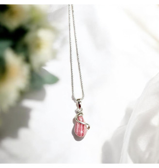 Pendentif en Rhodochrosite naturelle Argent 925 – Bijou en pierre naturelle sertie