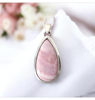 Pendentif en Opale Rose Argent 925 – Pierre Naturelle Authentique