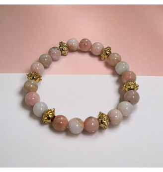 Bracelet en Opale Rose Naturelle 8 mm – Finitions Dorées et Pierre Naturelle