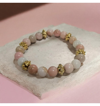 Bracelet en Opale Rose Naturelle 8 mm – Finitions Dorées et Pierre Naturelle