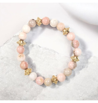 Bracelet en Opale Rose Naturelle 8 mm – Finitions Dorées et Pierre Naturelle
