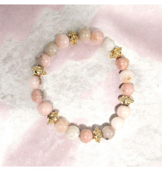 Bracelet en Opale Rose Naturelle 8 mm – Finitions Dorées et Pierre Naturelle