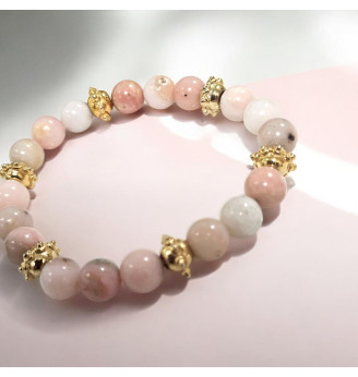 Bracelet en Opale Rose Naturelle 8 mm – Finitions Dorées et Pierre Naturelle