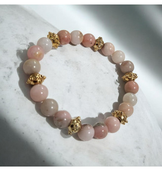 Bracelet en Opale Rose Naturelle 8 mm – Finitions Dorées et Pierre Naturelle