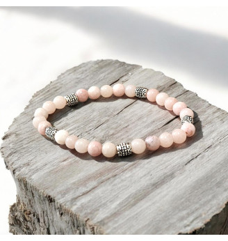 Bracelet en Opale Rose Naturelle 6 mm Argenté – Pierre Naturelle