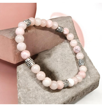Bracelet en Opale Rose Naturelle 6 mm Argenté – Pierre Naturelle