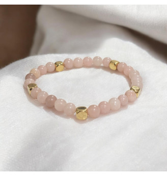Bracelet en Opale Rose Naturelle 6 mm – Finitions Dorées et Pierre Naturelle