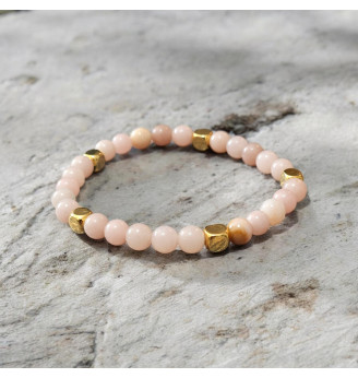 Bracelet en Opale Rose Naturelle 6 mm – Finitions Dorées et Pierre Naturelle