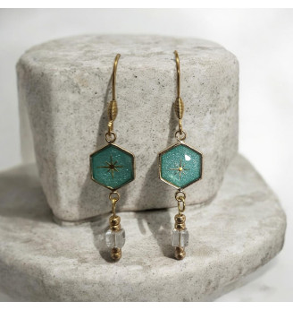 Ensemble en résine, Pendentif et Boucles d'Oreilles Turquoise – Éclat des Lagons