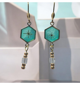 Ensemble en résine, Pendentif et Boucles d'Oreilles Turquoise – Éclat des Lagons