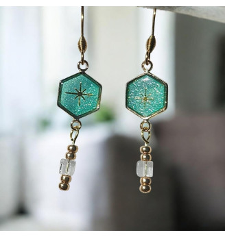 Ensemble en résine, Pendentif et Boucles d'Oreilles Turquoise – Éclat des Lagons