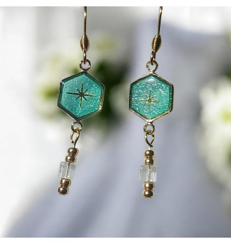 Ensemble en résine, Pendentif et Boucles d'Oreilles Turquoise – Éclat des Lagons