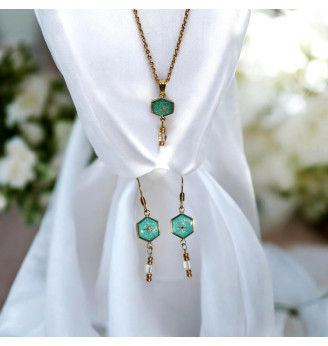 Ensemble en résine, Pendentif et Boucles d'Oreilles Turquoise – Éclat des Lagons