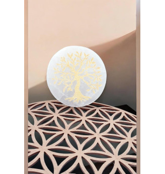 Sélénite disque Arbre de Vie – Purification et rechargement des minéraux