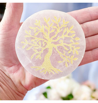 Sélénite disque Arbre de Vie – Purification et rechargement des minéraux