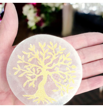 Sélénite disque Arbre de Vie – Purification et rechargement des minéraux