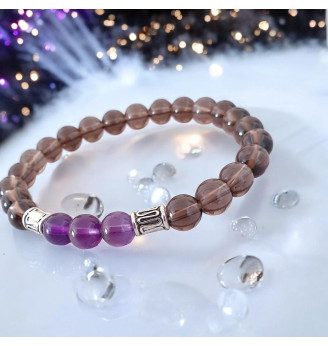 Bracelet Homme Quartz Fumé et Améthyste – Pierre Naturelle 8 mm