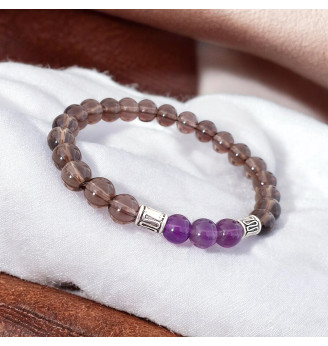 Bracelet Homme Quartz Fumé et Améthyste – Pierre Naturelle 8 mm