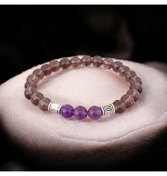 Bracelet Homme Quartz Fumé et Améthyste – Pierre Naturelle 8 mm