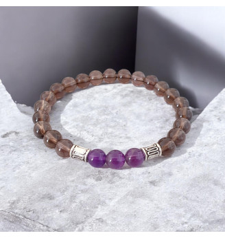 Bracelet Homme Quartz Fumé et Améthyste – Pierre Naturelle 8 mm